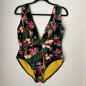 DIXXON The Gili Deep Cut One Piece Swimsuit Size Large Floral Tropical Vacation